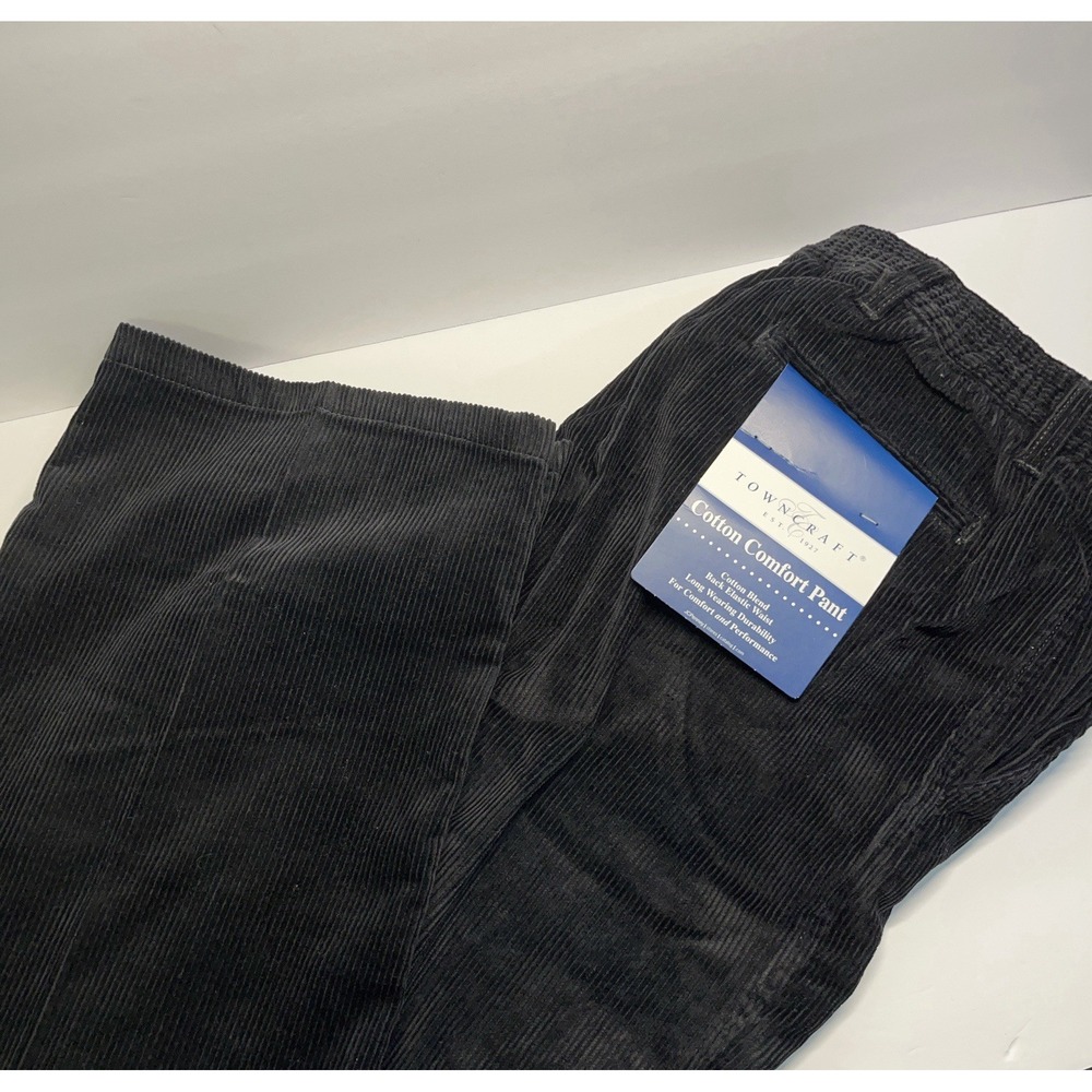 New Towncraft Mens Black Corduroy Pants 44x32 Elastic‎ Waist Classic Fit Outdoor